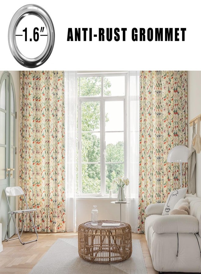 SUOUO Colorful Floral Curtains for Living Room Chenille 96 Inches Long 2 Panels Patterned Red Yellow Wildflower Botanical Light Filtering Window Drapes for Dining Bedroom - Image 2